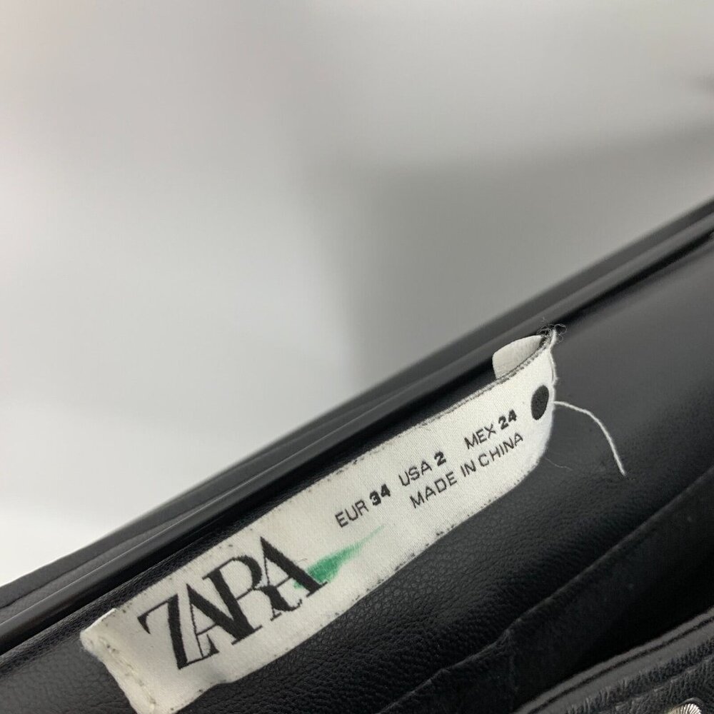 Zara Pants The Biker Black Faux Leather Ankle Zip Skinny High Rise - Picture 7 of 15